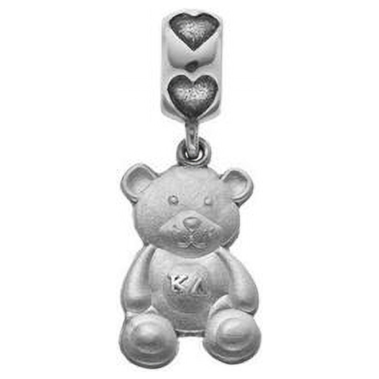 Sterling Silver Rhodium-plated LogoArt Kappa Delta Teddy Bear Heart Bead