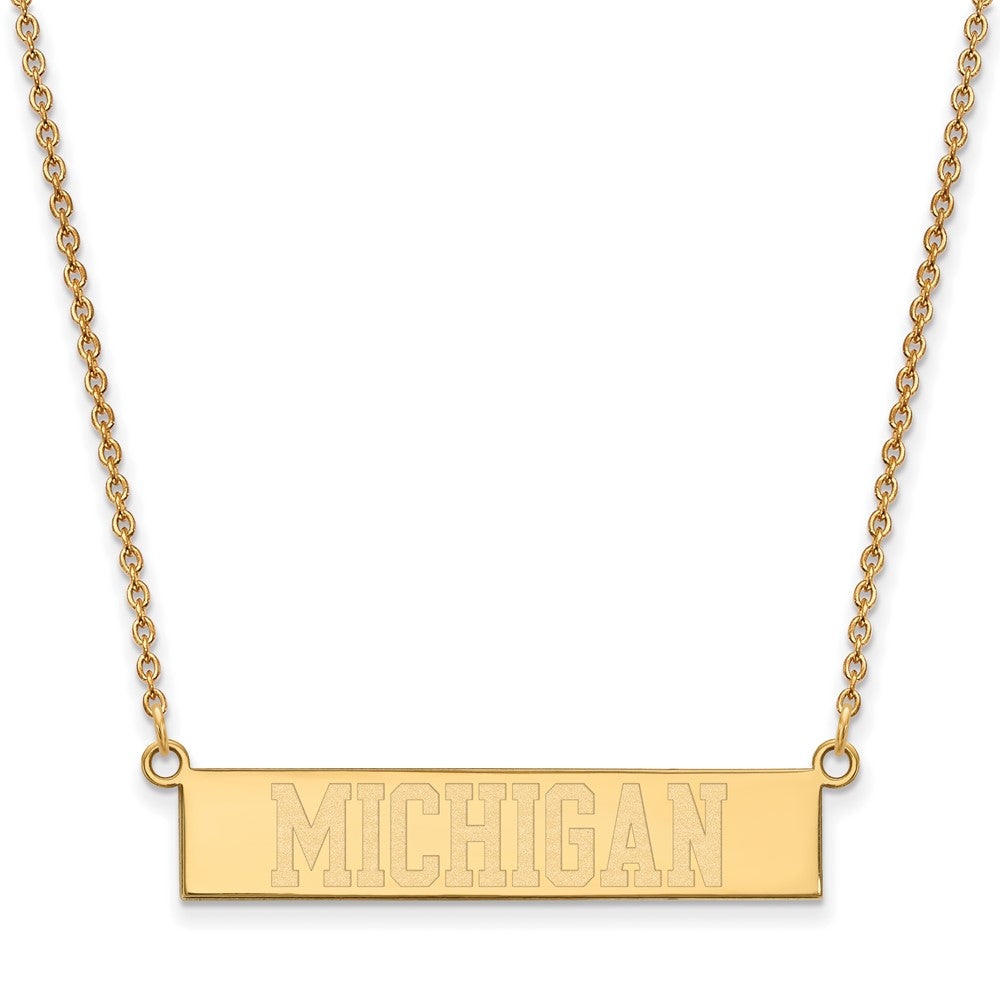 Sterling Silver Gold-plated LogoArt The University of Michigan Small Bar 18 inch Necklace