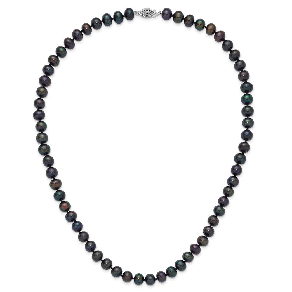 Sterling Silver Rhodium-plated 8-9mm Black Near-Round Freshwater Cultured Pearl 20 inch Necklace 20 Inches