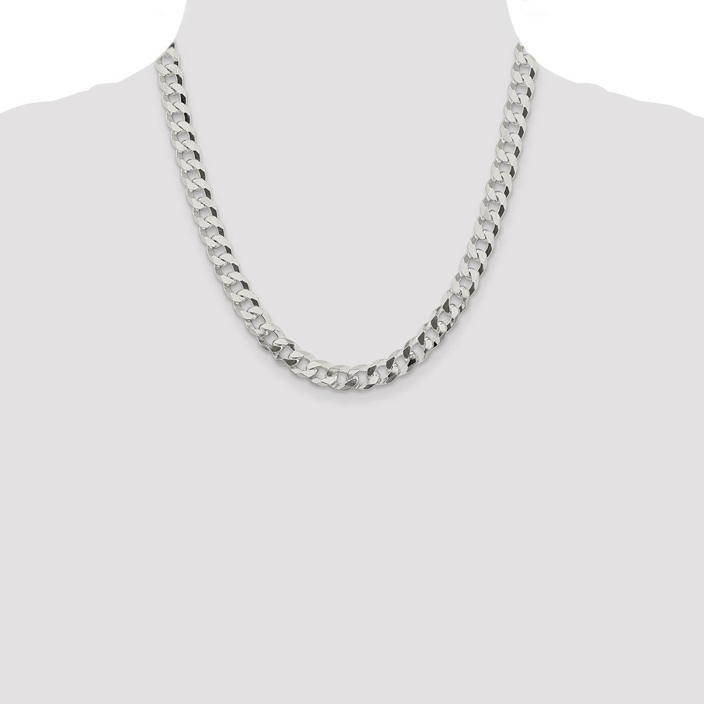 Sterling Silver 8.5mm Beveled Curb Chain 20 Inches