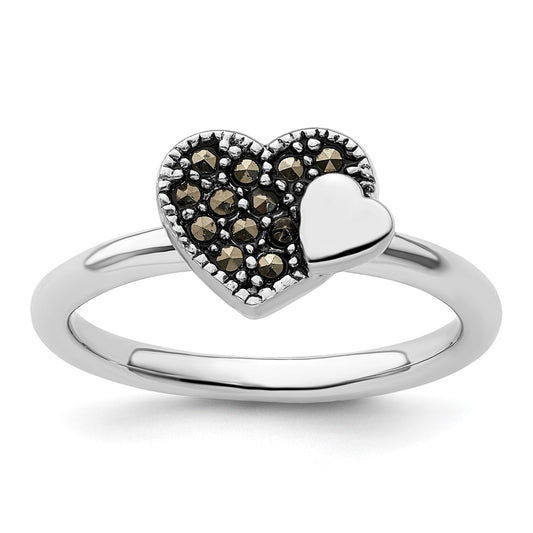 Sterling Silver Stackable Expressions Marcasite Heart Ring Size -9