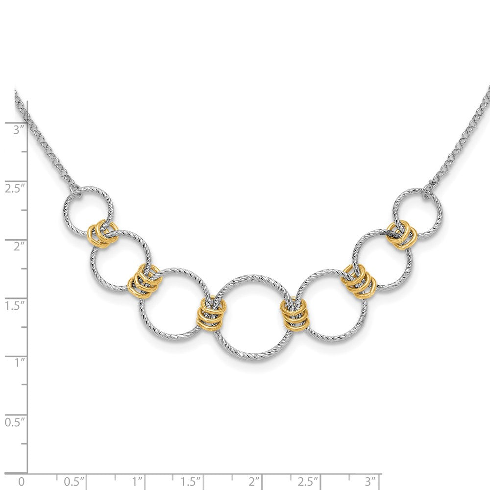 Sterling Silver RH/Gold-plt Dia.-Cut Circles with 2in ext Necklace