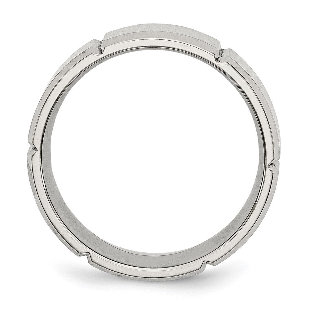 Stainless Steel Brushed/Polished Grooved 8mm Beveled Edge Band Size - 12