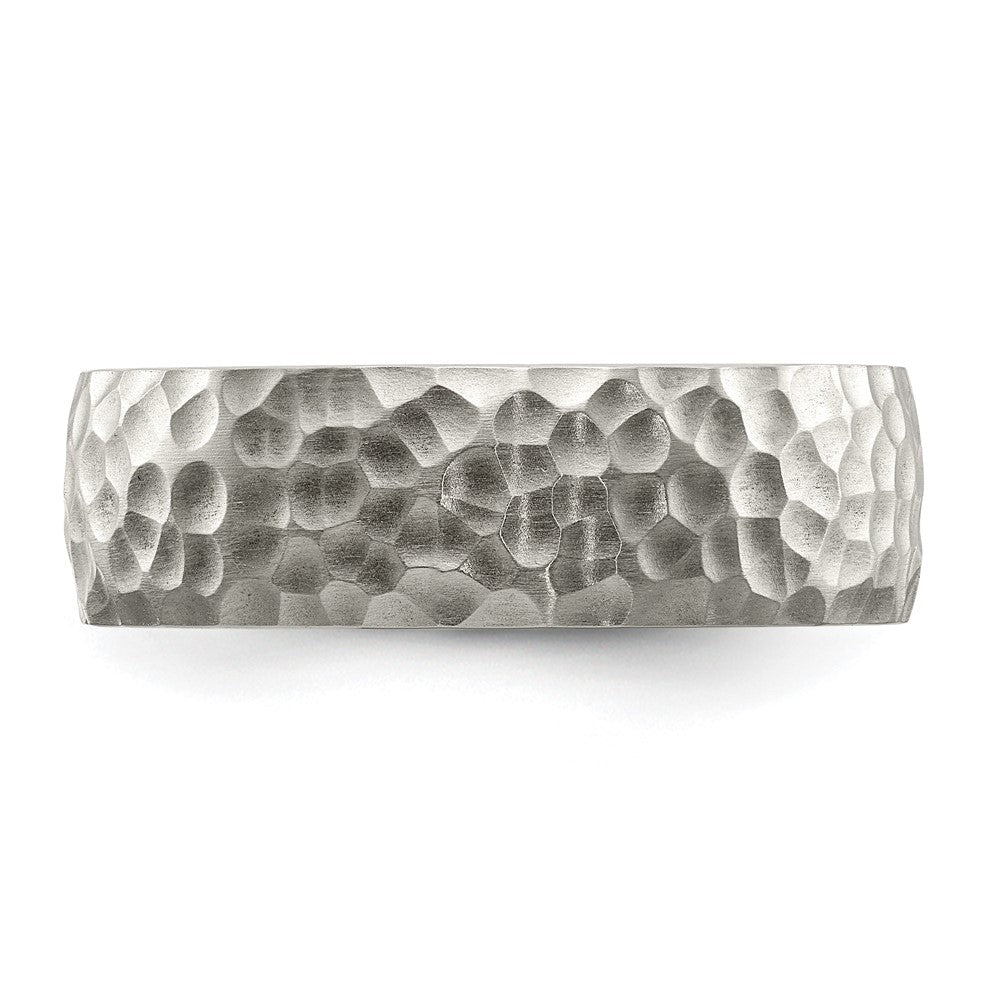 Stainless Steel Brushed and Polished Hammered 7.5mm Band Size - 7