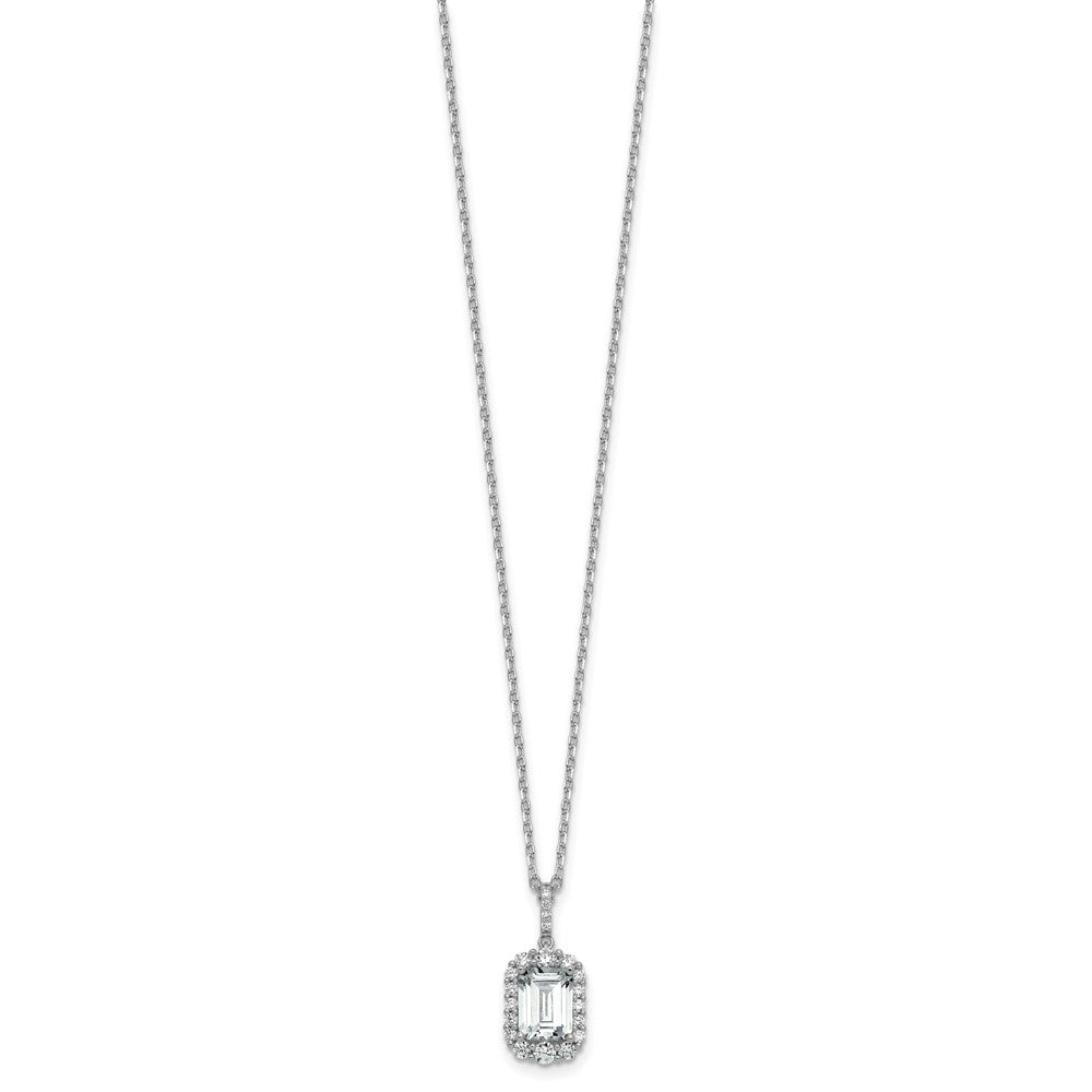Cheryl M Sterling Silver Rhodium-plated Polished Fancy Emerald-cut CZ Halo with 2 Inch Extension Necklace 16 Inches