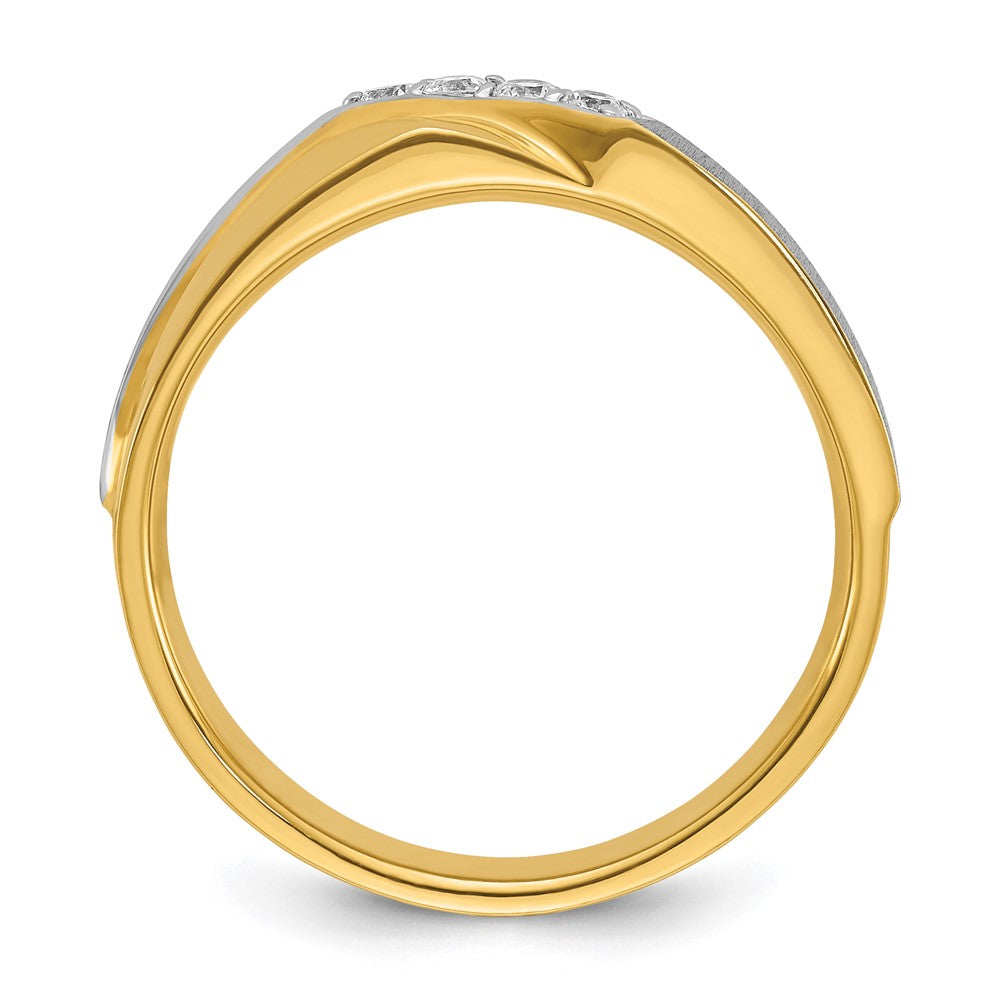 IBGoodman 14k Two-tone Men's Polished Satin and Grooved 4-Stone 1/8 Carat AA Quality Diamond Ring