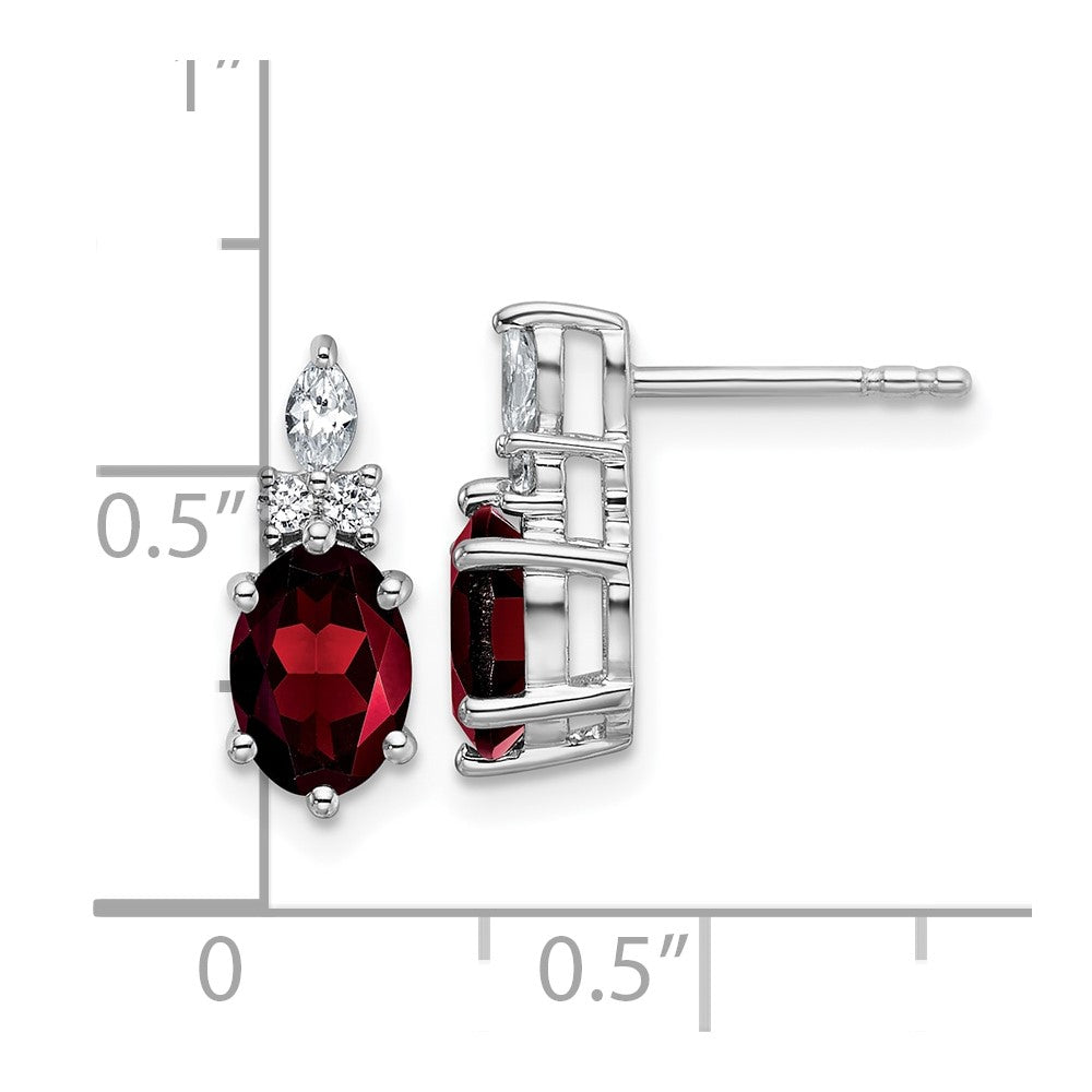 14K White Gold Polished Diamond and Garnet Twisted Post Earrings