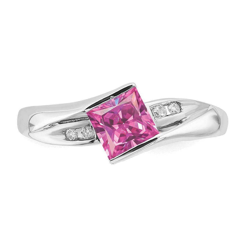 Sterling Silver CR Pink Sapphire & Diamond Ring