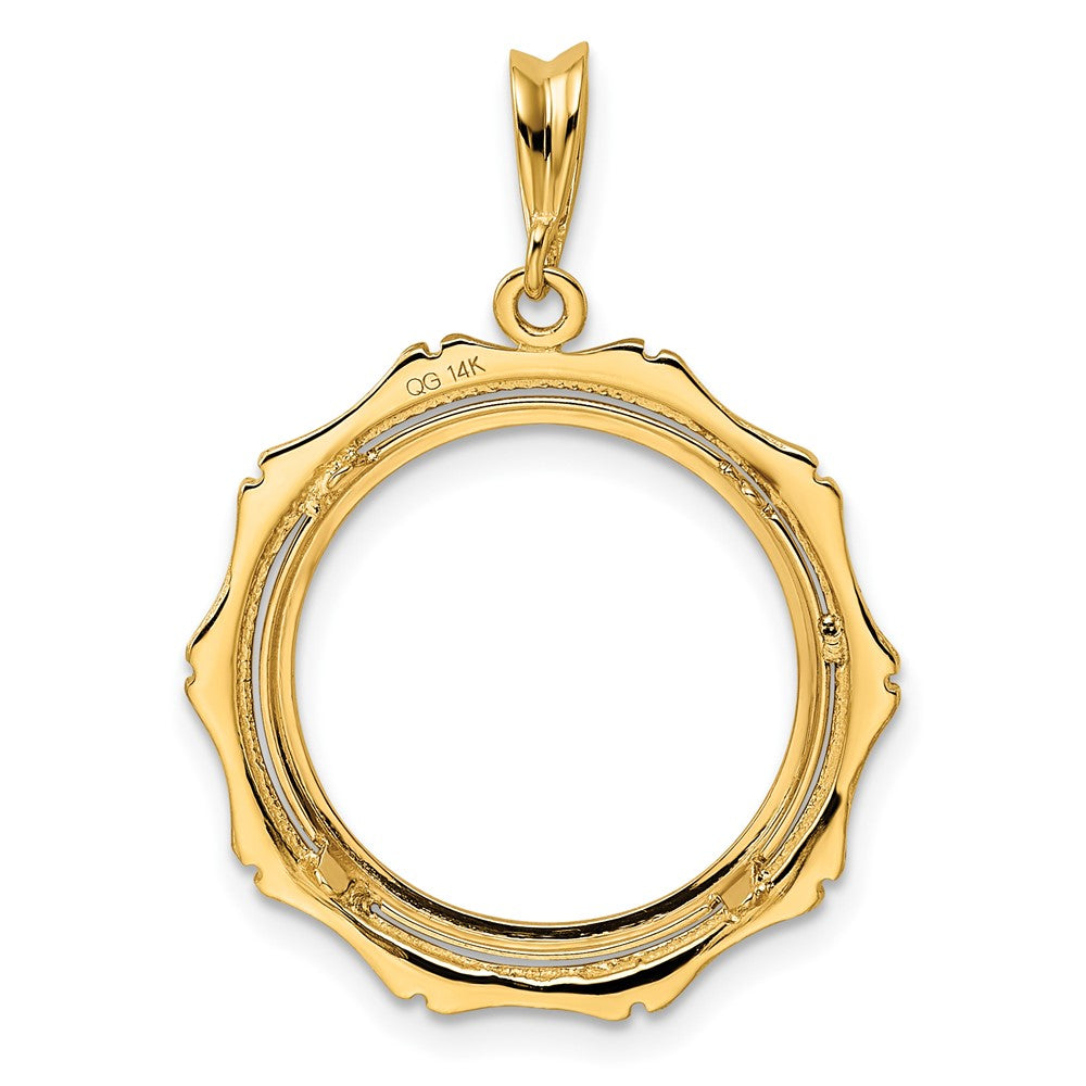 Wideband Distinguished Coin Jewelry 14k Polished and Textured Bamboo 18.0mm Prong Coin Bezel Pendant