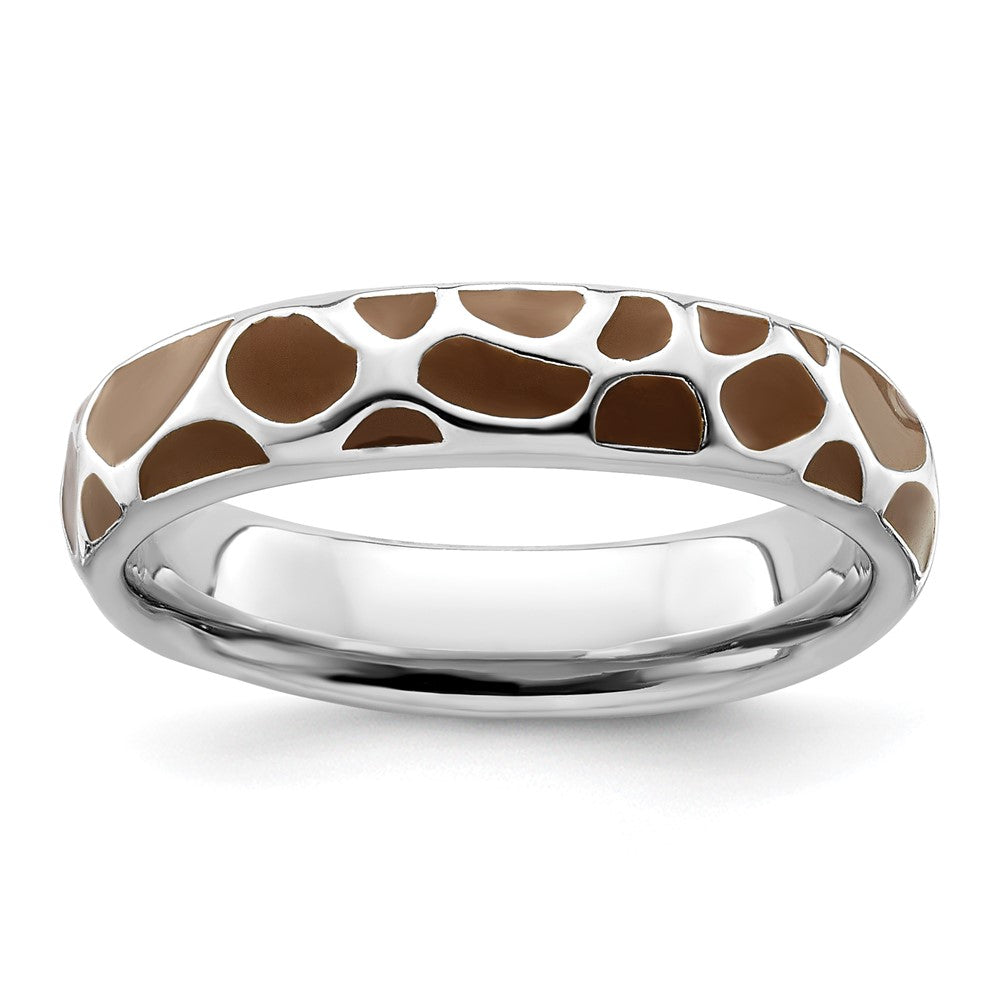 Sterling Silver Stackable Expressions Polished Enameled Animal Print Ring Size -9