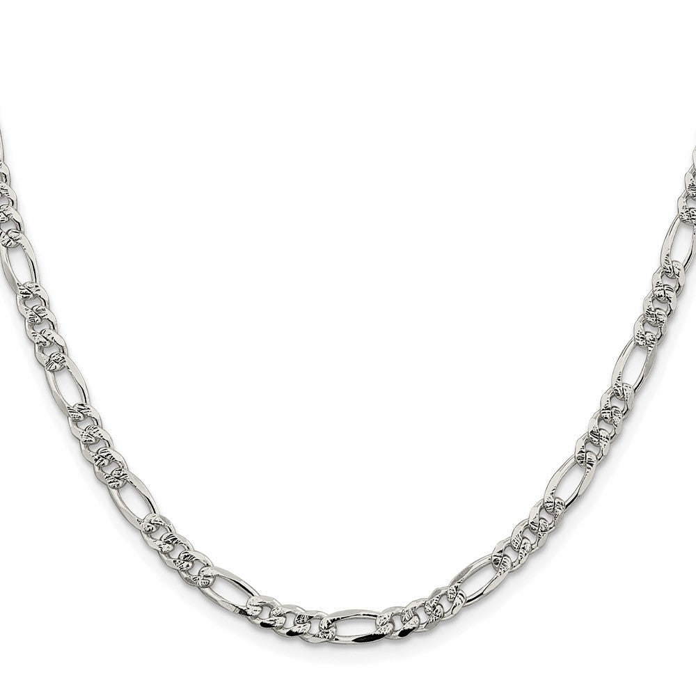 Sterling Silver Rhodium-plated 4.3mm Pav‚ Flat Figaro Chain