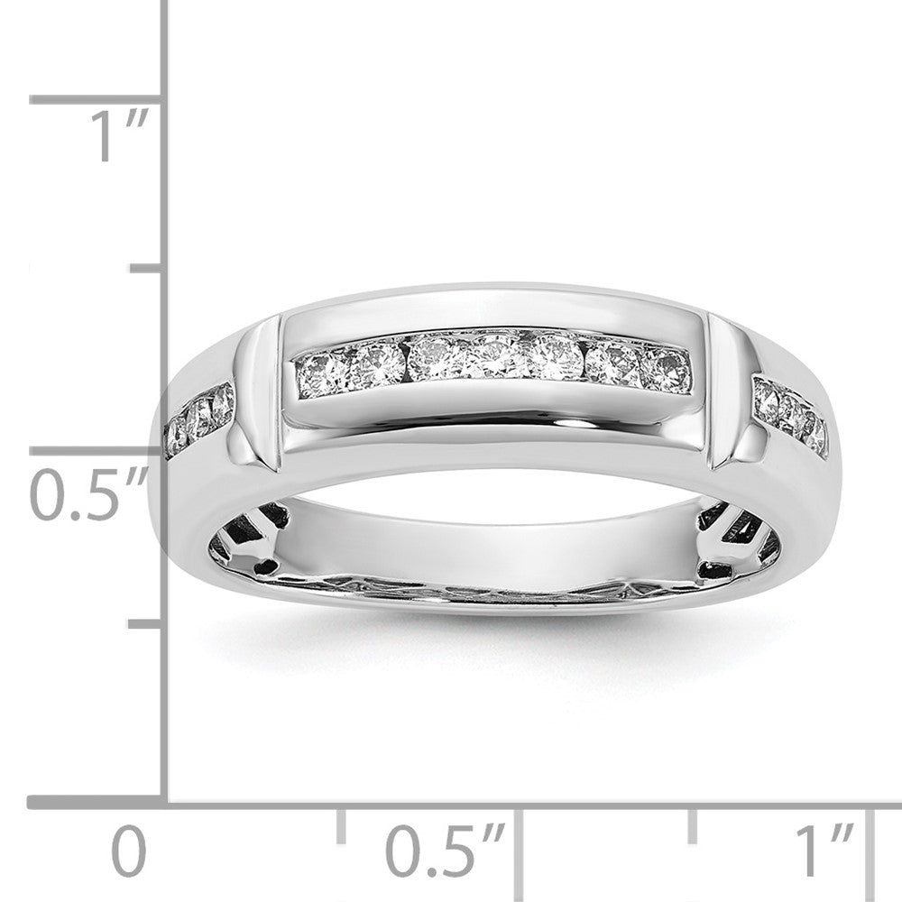 10K White Gold Polished Grooved Diamond Ring