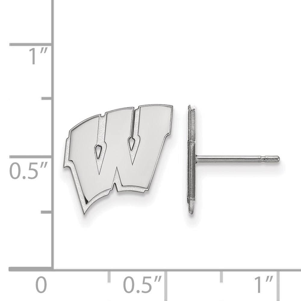 Sterling Silver Rhodium-plated LogoArt University of Wisconsin Letter W Small Post Earrings QSS009UWI