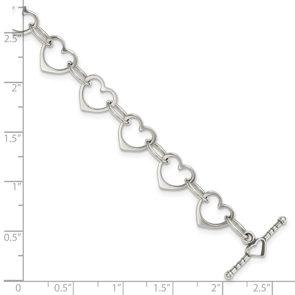 Sterling Silver Heart and Circle Link Bracelet 7.5 inches