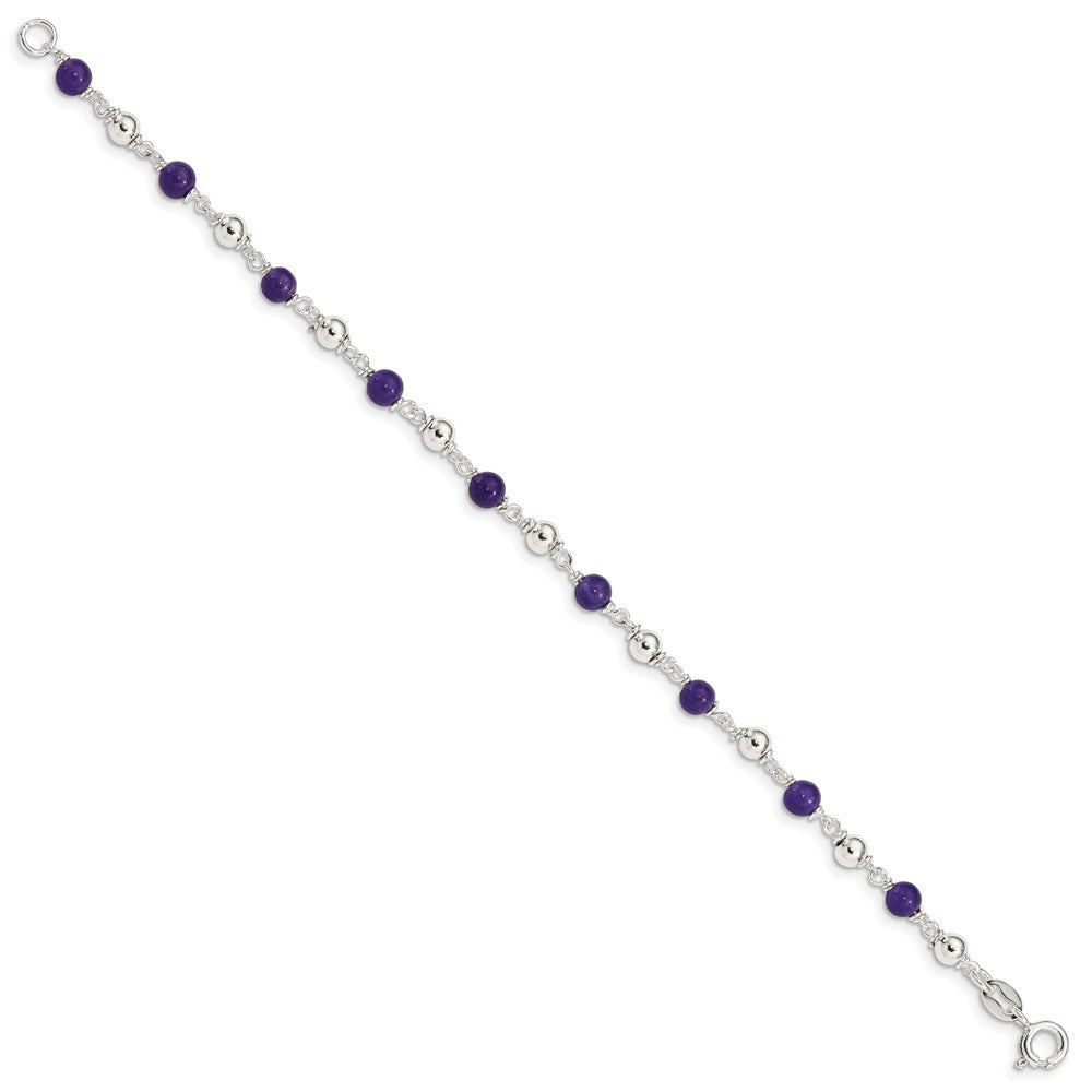 Sterling Silver 7inch Polished Amethyst Beaded Bracelet 7 inches