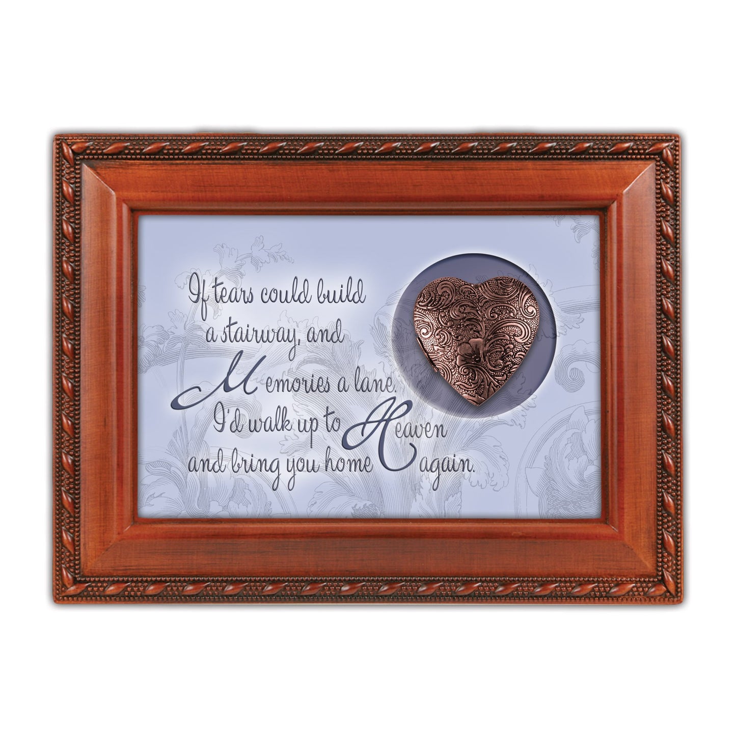 8" Brown and Purple Traditional Bereavement Music Keepsake Box with Locket