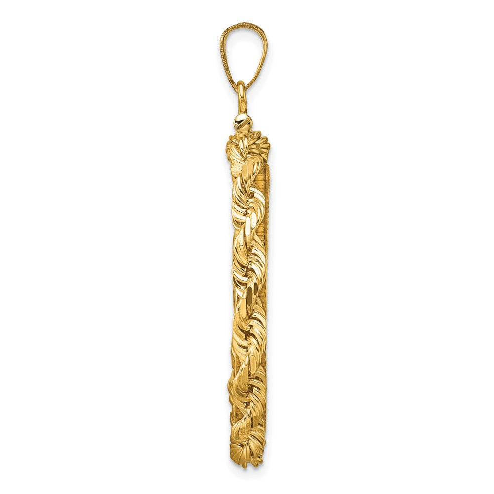 Wideband Distinguished Coin Jewelry 14k Polished Rope and Diamond-cut 27.0mm x 2.35mm Screw Top Coin Bezel Pendant