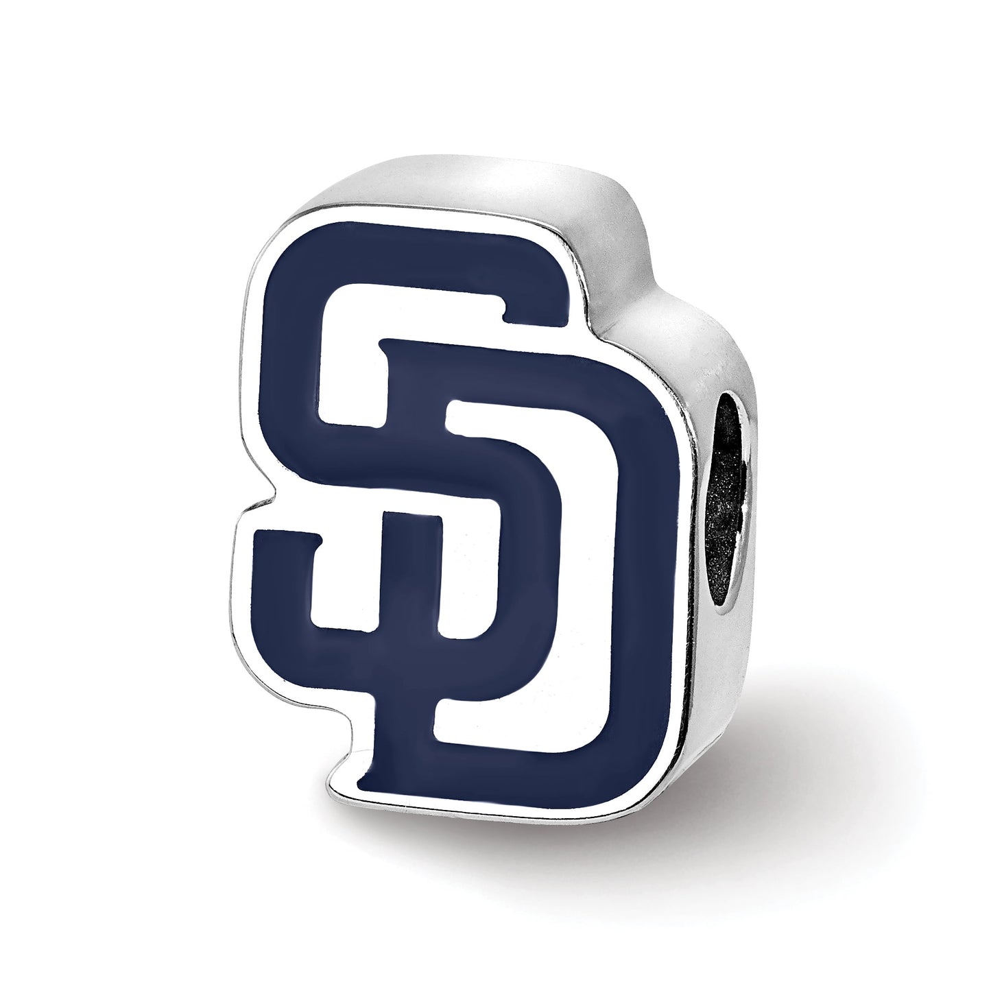 Sterling Silver Rhodium-plated MLB LogoArt San Diego Padres Letters S-D Enameled Bead QSS500PAD