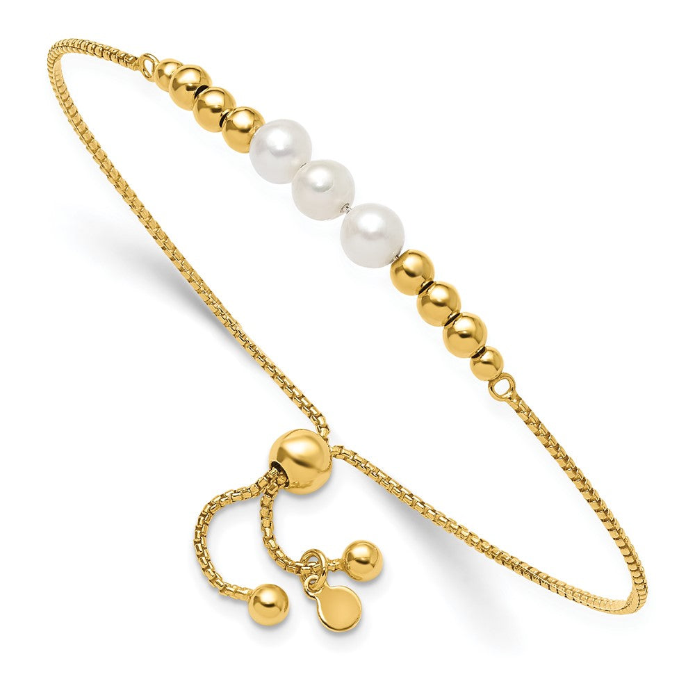 Sterling Silver Gold-plt Polished FWC Pearls Adjustable Bracelet
