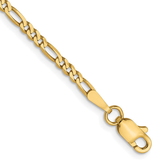 14K 2.25mm Flat Figaro Chain 7  inches