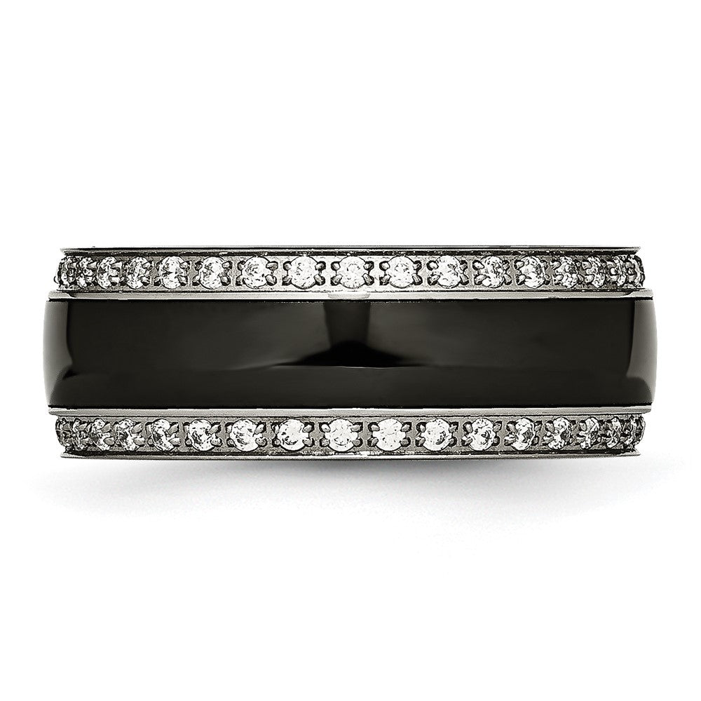 Stainless Steel Polished Black Ceramic CZ Ring Size - 12.5