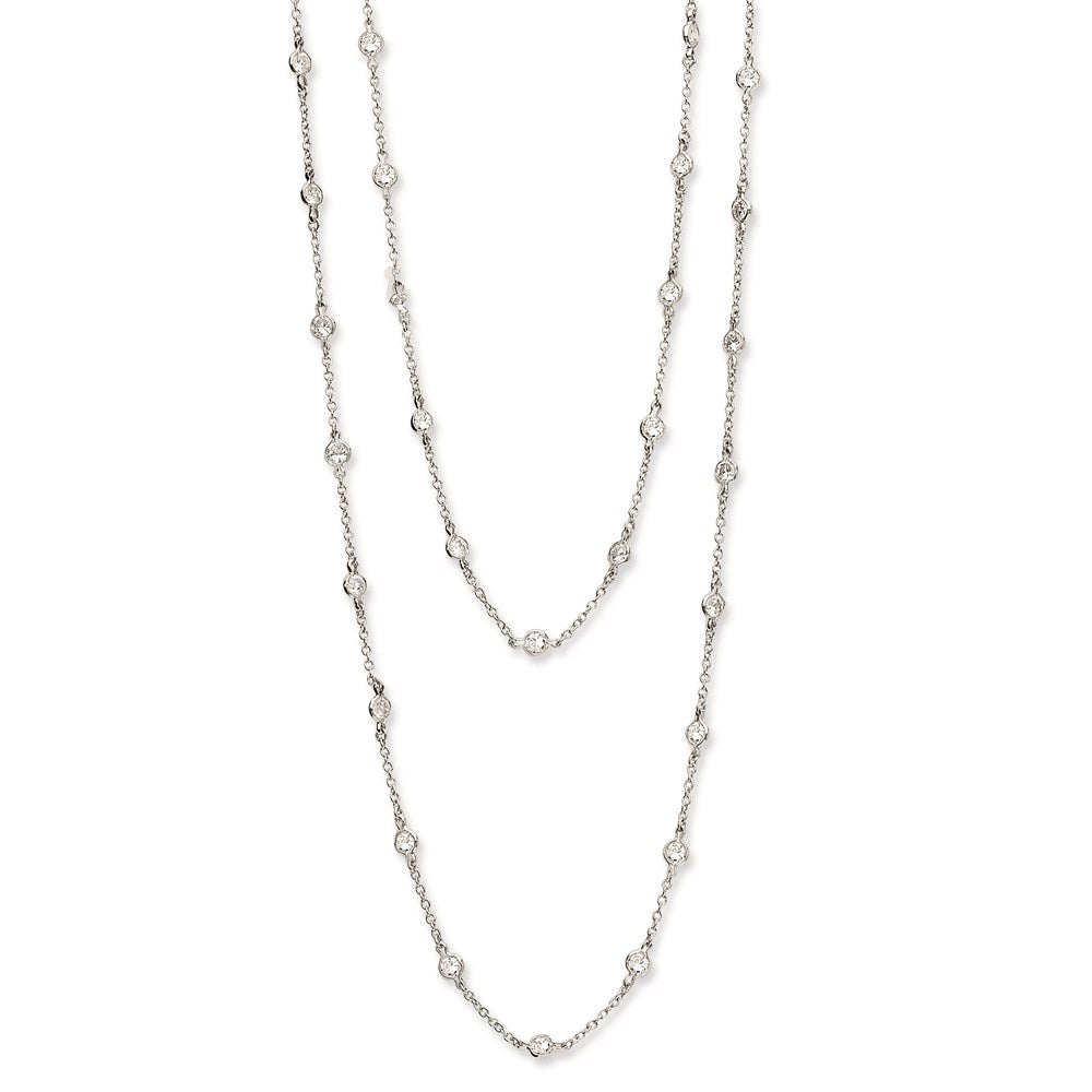 Cheryl M Sterling Silver Rhodium-plated Brilliant-cut Round CZ 42 Station 36 Inch Necklace 36 Inches