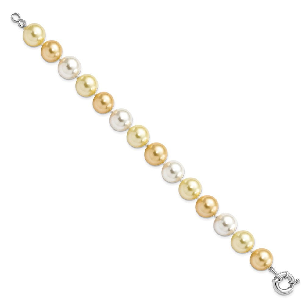 Majestik Sterling Silver Rhodium-plated 12-13mm Yellow and White Imitation Shell Pearl Hand-knotted Bracelet 7.5 inches