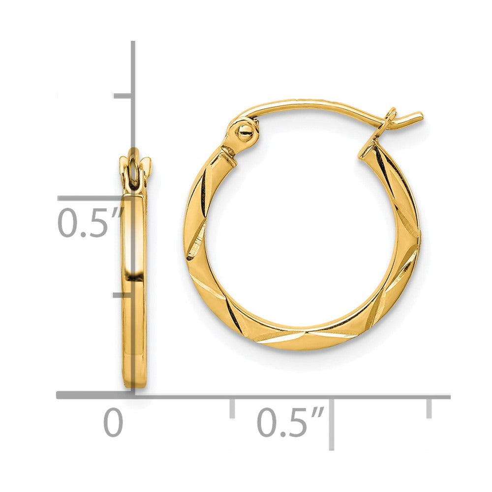 10K 1.5x15mm Diamond Cut Hoop Earrings