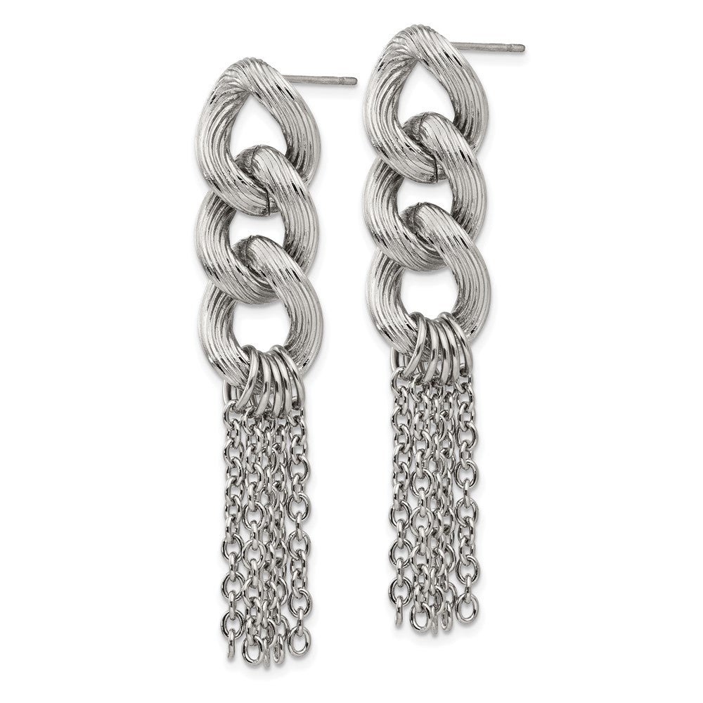 Stainless Steel Polished Chain Post Dangle Earrings