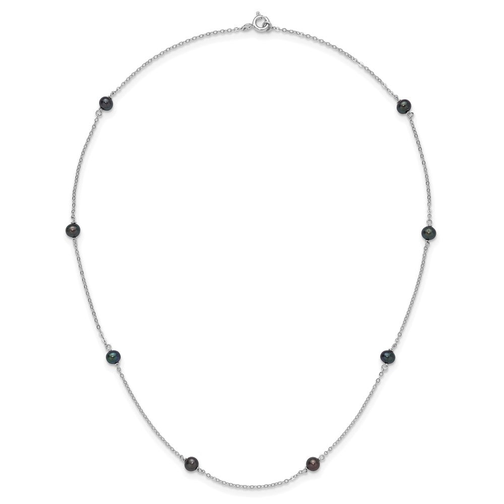 Sterling Silver Rhodium-plated 4-5mm Black Semi-Round Freshwater Cultured Pearl 8-Station 16 inch Necklace 16 Inches