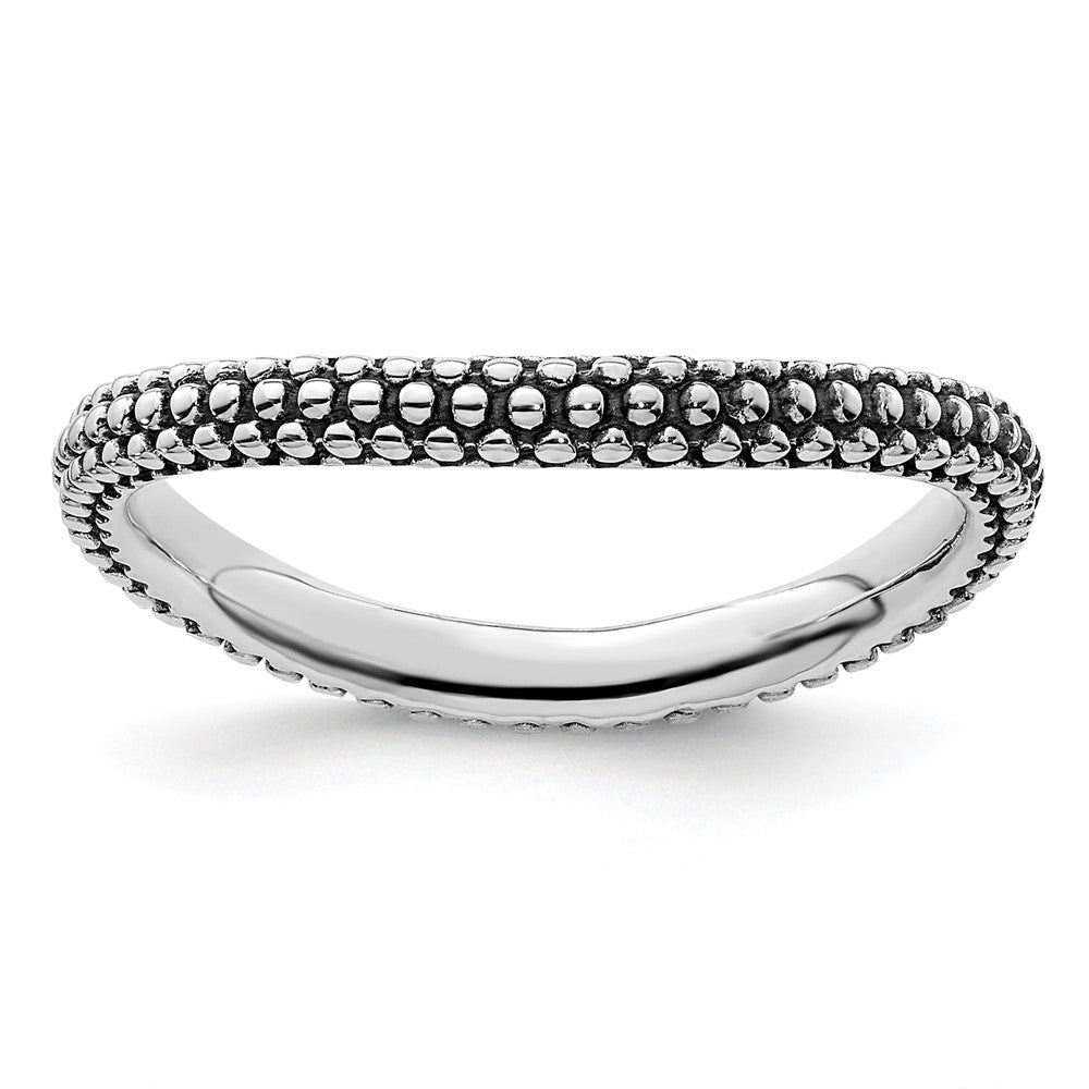 Sterling Silver Stackable Expressions Polished Antiqued Wave Ring Size -10