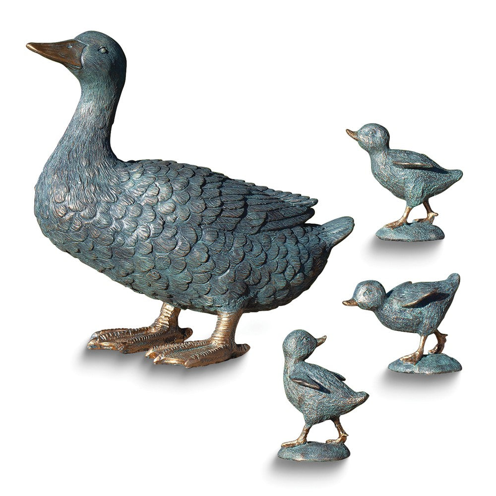 Set of Four Resin Duck with Ducklings Statue