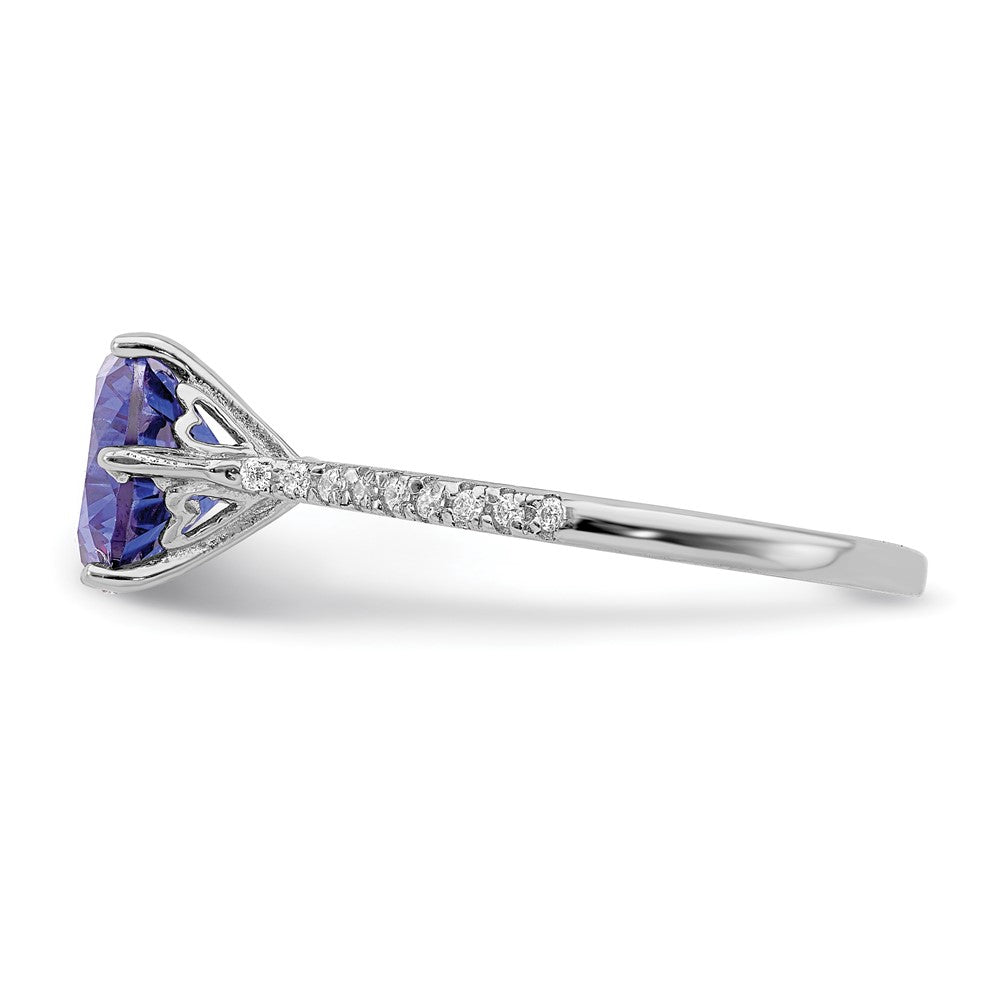 Sterling Silver Rhodium-plated Blue and White CZ Ring