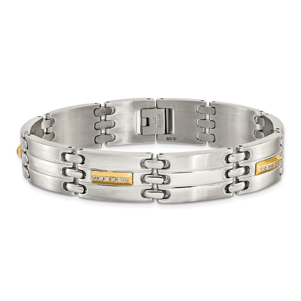 Chisel Stainless Steel Brushed and Polished with 14K Gold Accent and 1/4ct. Diamond 8.5 inch Bracelet 8.5 inches