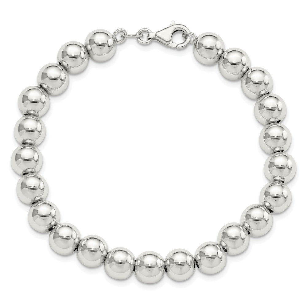 Sterling Silver Rhodium-plated 8mm Beaded 7.5in Bracelet 7.5 inches
