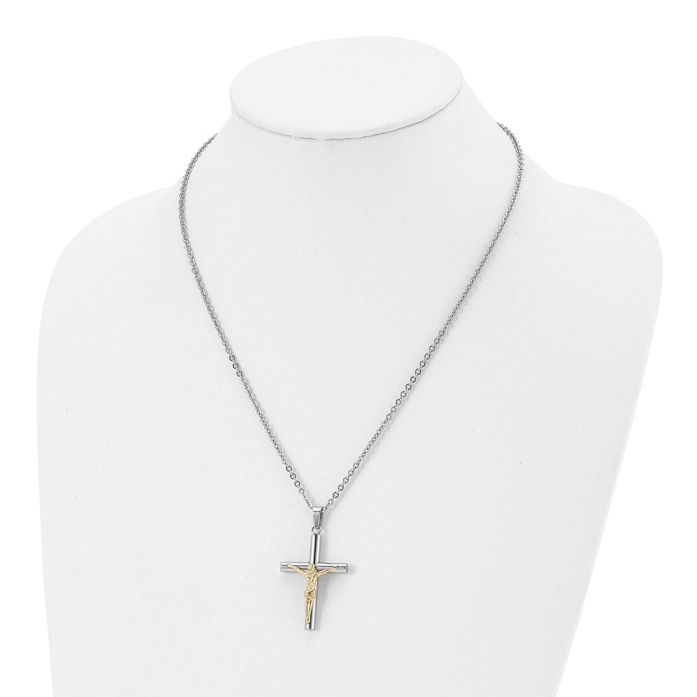 Stainless Steel Polished Yellow IP-plated Crucifix 20in Necklace