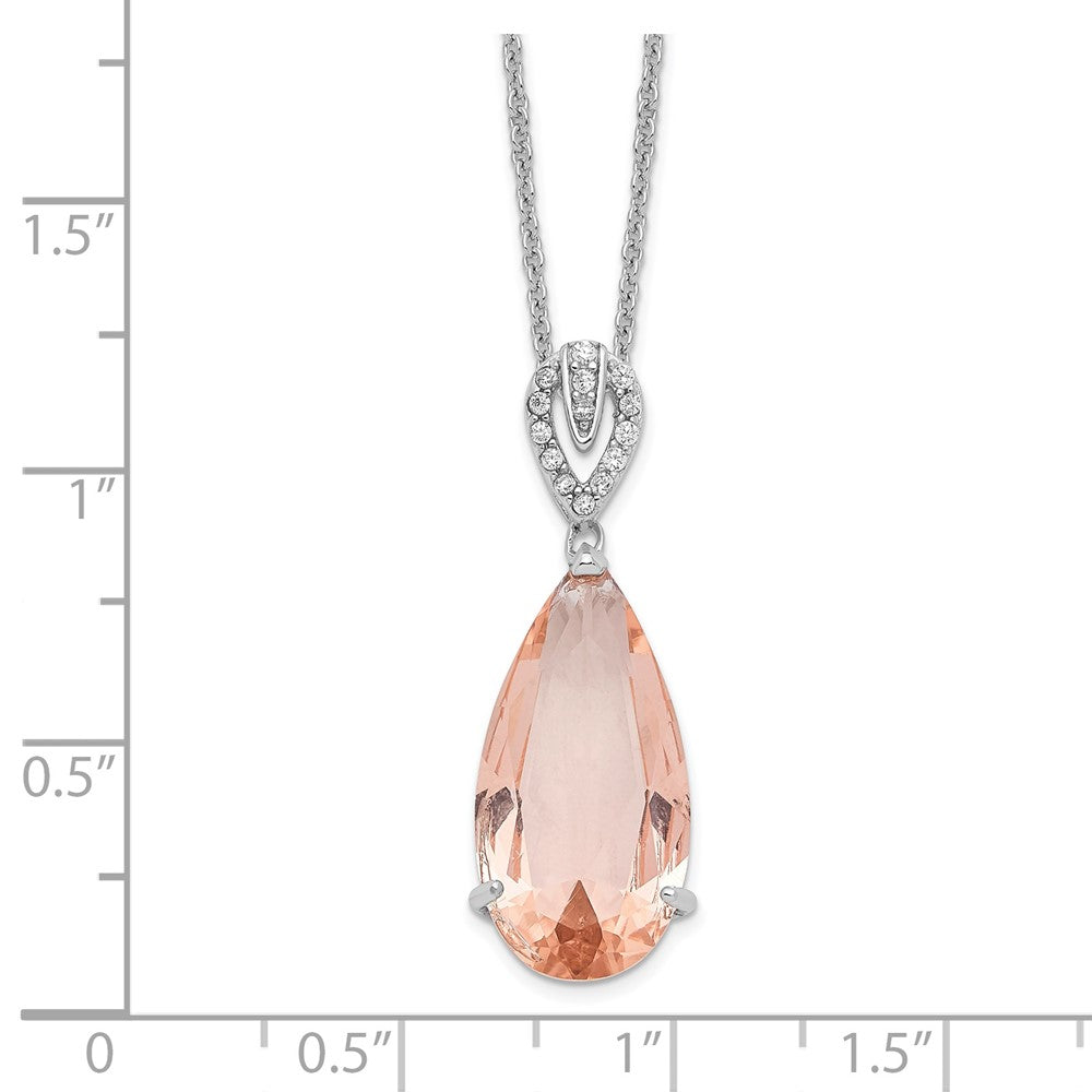 Cheryl M Sterling Silver Rhodium-plated Brilliant-cut Simulated Morganite and White Brilliant-cut CZ Teardrop 18 Inch Necklace 18 Inches