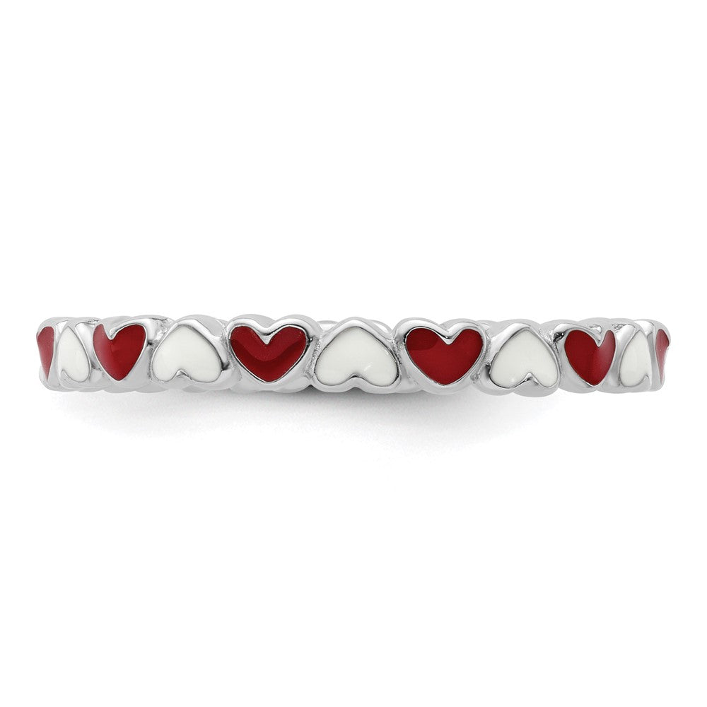 Sterling Silver Stackable Expressions Red & White Enamel Heart Ring Size -9