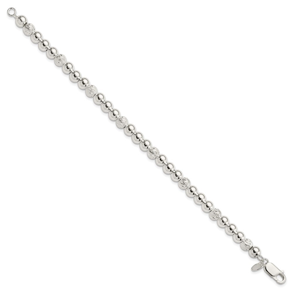 Sterling Silver Polished Diamond-cut Beaded Bracelet 7.5 inches