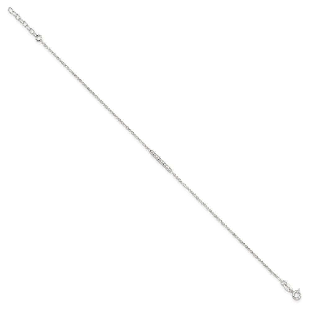Sterling Silver Polished CZ Bar 9in Plus 1in Ext. Anklet 9 inches