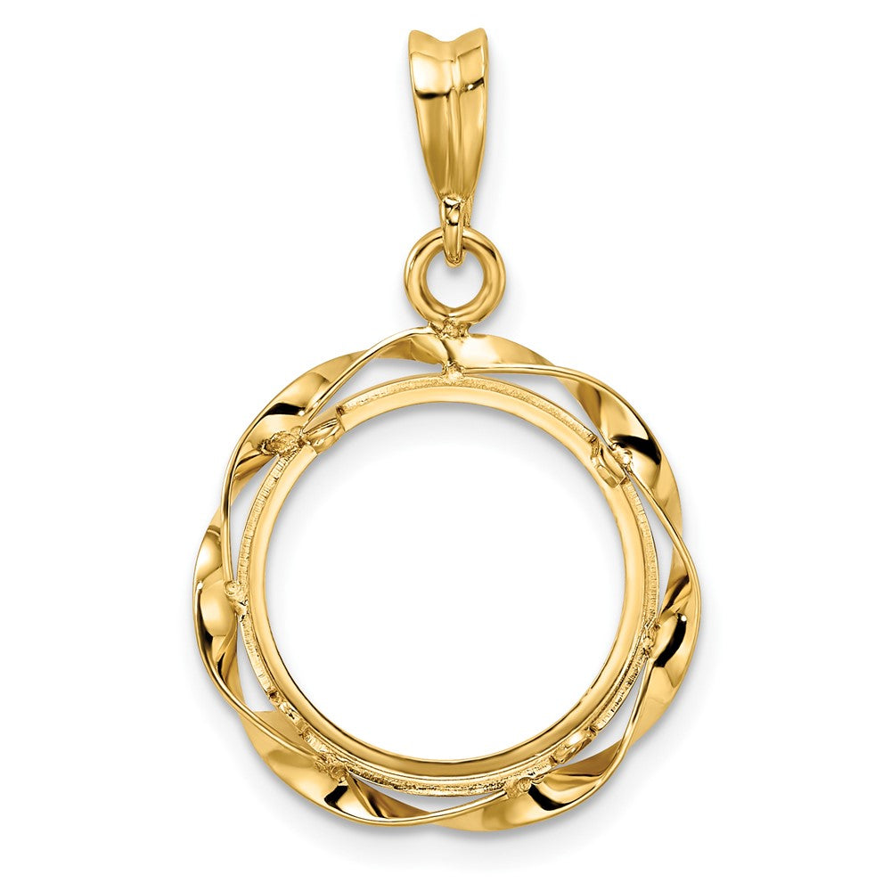 Wideband Distinguished Coin Jewelry 14k Polished Hand Twisted Ribbon 14.0mm Prong Coin Bezel Pendant