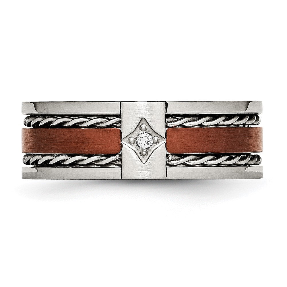Stainless Steel Brushed/Polished Brown IP-plated .02ct Diamond 8mm Band Size - 12