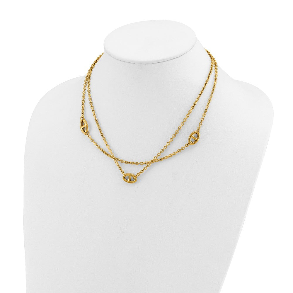 Chisel Stainless Steel Polished Yellow IP-plated Two-Strand 16 inch Plus a 2 inch Extension Necklace
