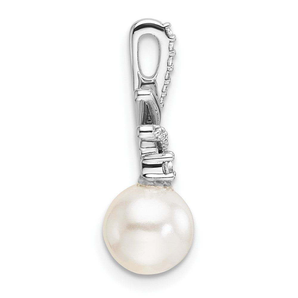 14K White Gold Polished Diamond and Pearl Chain Slide