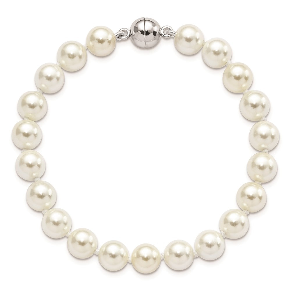 Majestic Sterling Silver Rhodium-plated 8-9mm White Imitation Shell Pearl Hand-knotted Bracelet 7.5 inches
