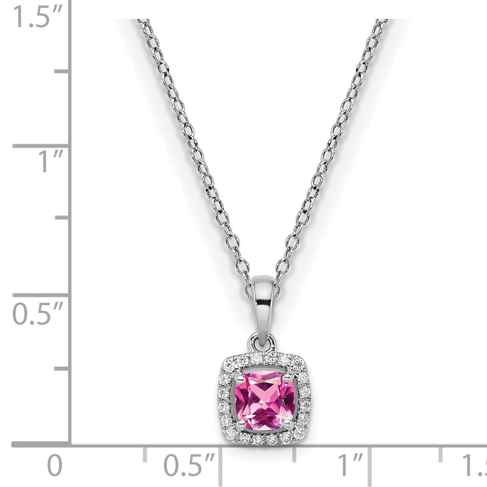 SS ANT Created Pink Sapphire and Diamond Pendant w/ chain