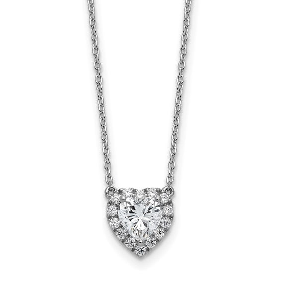 14k White Gold 1 1/5 carat Lab Grown Diamond VS/SI+ G+ Complete 16 inch Halo Heart Necklace