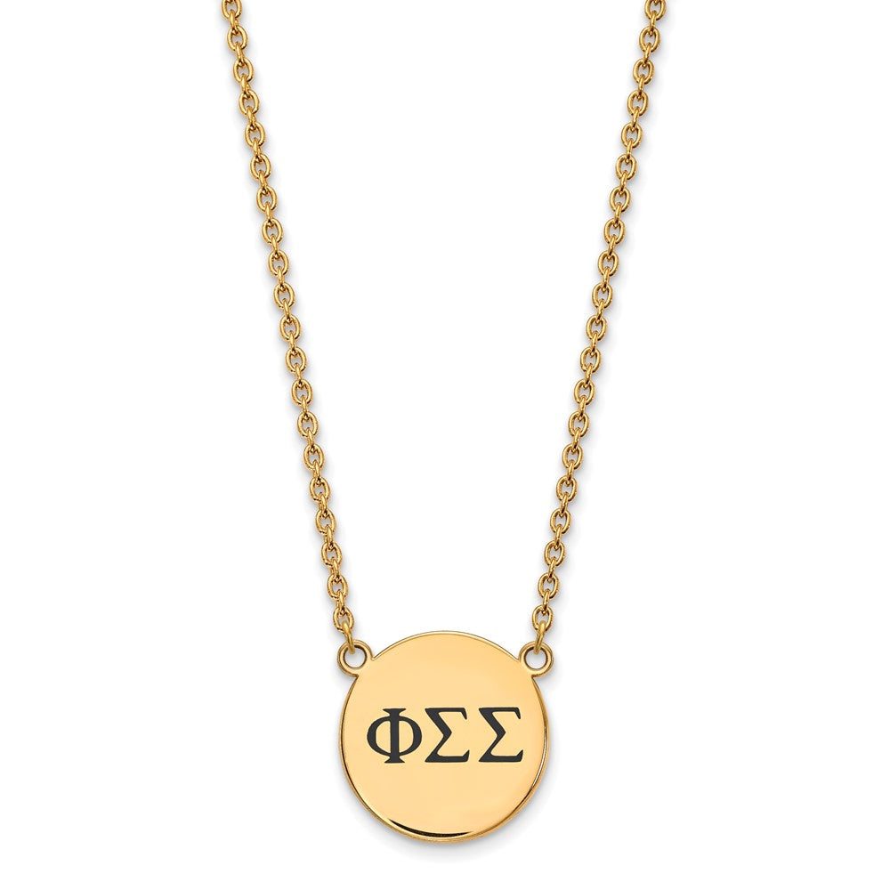 Sterling Silver Gold-plated LogoArt Phi Sigma Sigma Sorority Greek Letters Large Black Enamel Pendant 18 inch Necklace