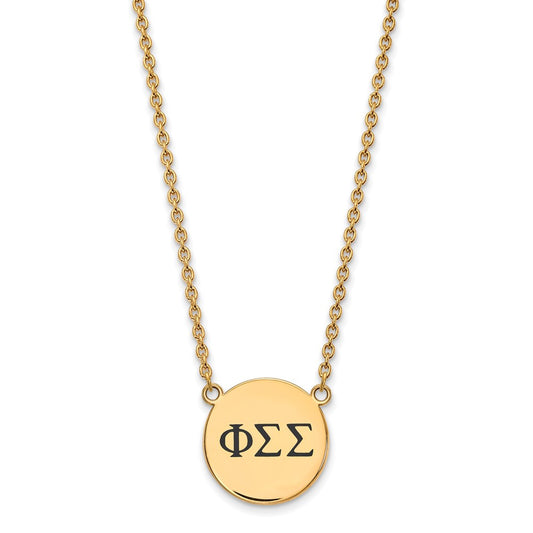 Sterling Silver Gold-plated LogoArt Phi Sigma Sigma Sorority Greek Letters Large Black Enamel Pendant 18 inch Necklace