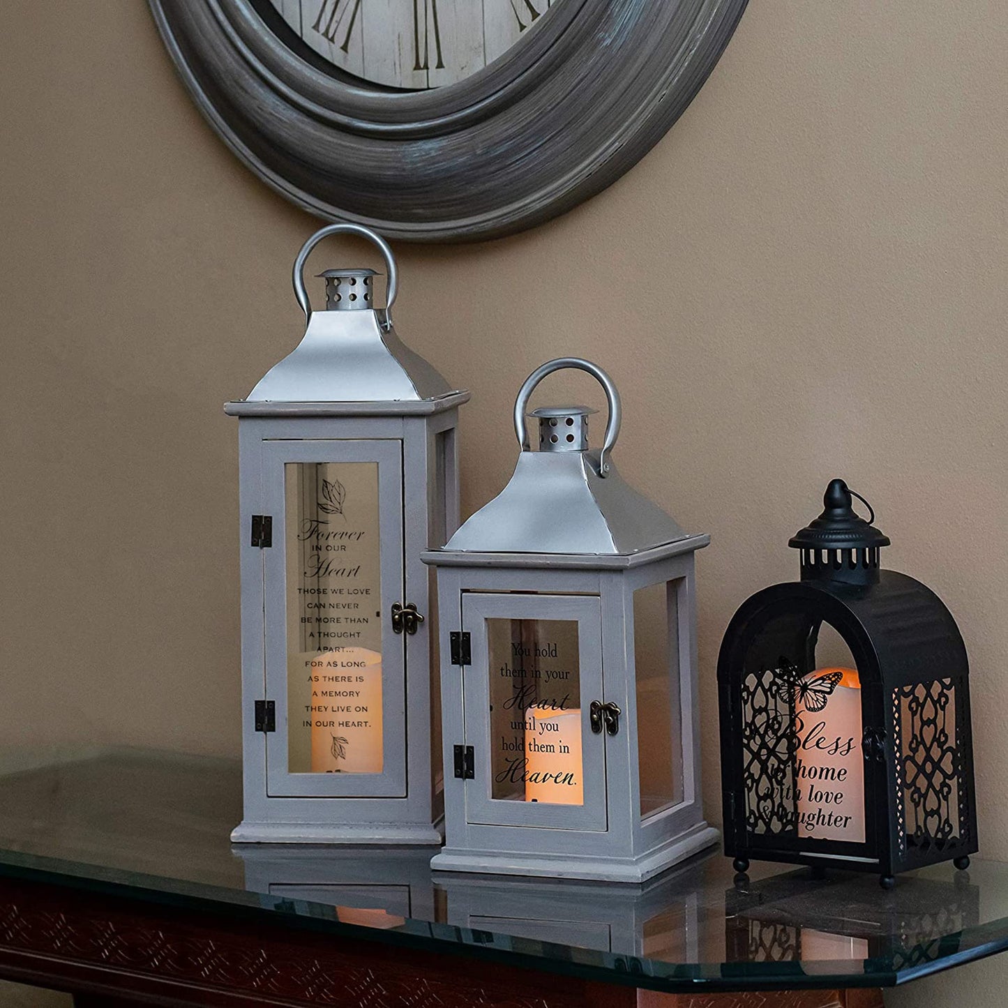 In Loving Memory Distressed Grey 5.5 x 11 Wood And Glass Decorative Candle Lantern